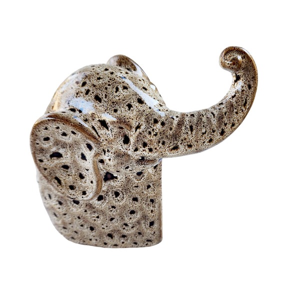 Mid-Century Modern BeigeLeopard Print Ceramic Elephant Sculpture Figurine - Picture 6 of 7